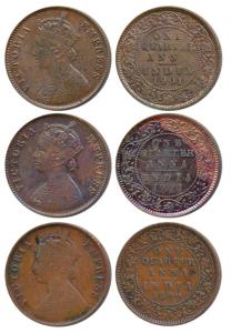 Victoria Empress, Copper ¼ Anna, 1899, 1900 and 1901, Calcutta Mint, (Prid 632, 633 & 634)