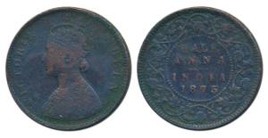 Victoria Queen, Copper ½ Anna, 1875, Calcutta Mint, (Prid 583). Fine, Very Rare.