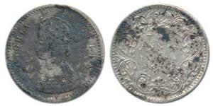 Victoria Queen, Silver 2 Annas, 1874, Bombay Mint, A / I / dot, Unlisted in Pridmore, (SW 
