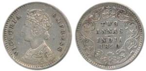 Victoria Empress, Silver 2 Annas, 1890, Bombay Mint, B / II / B raised, (Prid 544). Extrem