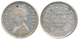 Victoria Empress, Silver 2 Annas, 1897, Bombay Mint, B / II / B incuse, (Prid 551). Extrem