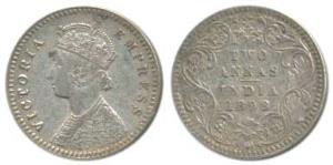 Victoria Empress, Silver 2 Annas, 1898, Calcutta Mint, B / II / C incuse, Wavy legend on o