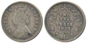 Victoria Empress, Silver 2 Annas, 1898, Bombay Mint, B / II / B incuse, 8 over 7 in date, 