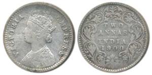 Victoria Empress, Silver 2 Annas, 1900, Bombay Mint, B / I / B incuse, Unlisted in Pridmor