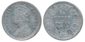 Victoria Empress, Silver ¼ Rupee, 1878, Calcutta Mint, C / II / No mint mark, (Prid 383). 