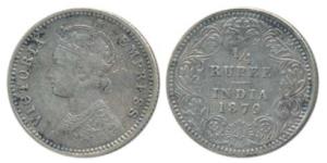 Victoria Empress, Silver ¼ Rupee, 1879, Calcutta Mint, C / II / C incuse, (Prid 384). Fine