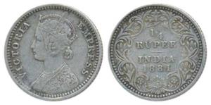Victoria Empress, Silver ¼ Rupee, 1881, Calcutta Mint, C / II / C incuse, (Prid 386). Very