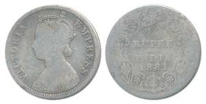 Victoria Empress, Silver ¼ Rupee, 1881, Bombay Mint, A / II / dot, (Prid 410). Fine+, Rare