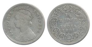 Victoria Empress, Silver ¼ Rupee, 1881, Bombay Mint, C / II dot, Unlisted in Pridmore, (SW