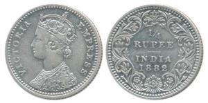 Victoria Empress, Silver ¼ Rupee, 1882, Calcutta Mint, C / II / C incuse, (Prid 387). Very