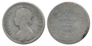 Victoria Empress, Silver ¼ Rupee, 1882, Bombay Mint, B / II / dot, (Prid 413). Fine+, Rare