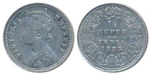 Victoria Empress, Silver ¼ Rupee, 1883, Calcutta Mint, C / II / C incuse, (Prid 388). Very