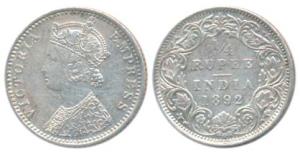 Victoria Empress, Silver ¼ Rupee, 1892, Bombay Mint, C / I / B incuse, (Prid 427). Extreme