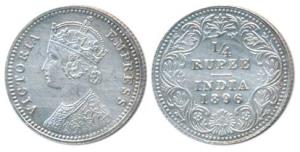 Victoria Empress, Silver ¼ Rupee, 1896, Calcutta Mint, C / II / C incuse, (Prid 400). Abou