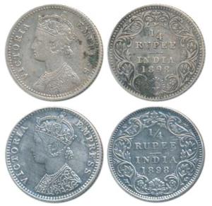 Victoria Empress, Silver ¼ Rupee, 1898 (2), Calcutta Mint, C / II / C incuse; Bombay Mint,