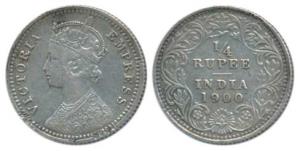 Victoria Empress, Silver ¼ Rupee, 1900, Calcutta Mint, C / II / C incuse, (Prid 403). Very