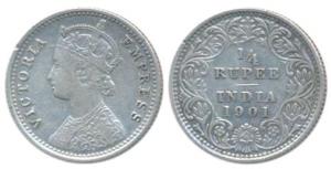 Victoria Empress, Silver ¼ Rupee, 1901, Calcutta Mint, C / II / C incuse, (Prid 404). Very