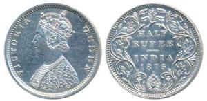 Victoria Queen, Silver ½ Rupee, 1875, Bombay Mint, B1 / II / dot, Unlisted in Pridmore. Un