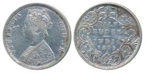 Victoria Queen, Silver ½ Rupee, 1875, Bombay Mint, B2 / II / dot, (Prid 286).Very Fine+, R