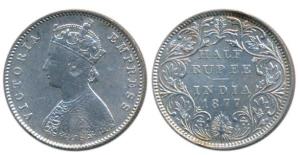 Victoria Empress, Silver ½ Rupee, 1877, Bombay Mint, A / II / dot, (Pridmore hasn’t listed