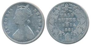 Victoria Empress, Silver ½ Rupee, 1881, Bombay Mint, A / II / dot, Unlisted in Pridmore, (