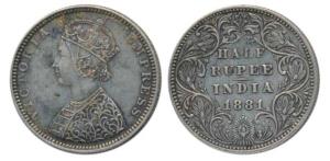 Victoria Empress, Silver ½ Rupee, 1881, Bombay Mint, B2 / II / dot, (Prid 289). About Extr