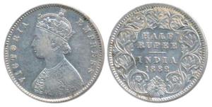 Victoria Empress, Silver ½ Rupee, 1882, Calcutta Mint, A / I / C incuse, (Prid 266). Very 