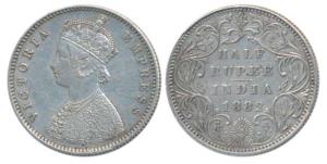 Victoria Empress, Silver ½ Rupee, 1882, Bombay Mint, A / II / dot, base stroke of 2 is thi