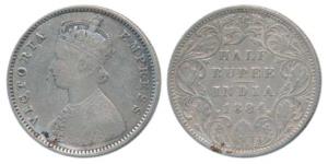 Victoria Empress, Silver ½ Rupee, 1884, Bombay Mint, A / II / dot, (Prid 292). Very Fine.