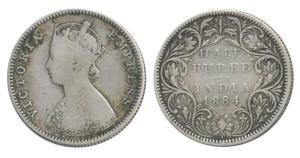 Victoria Empress, Silver ½ Rupee, 1884, Bombay Mint, A / II / No mint mark, Mule, reverse 