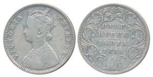 Victoria Empress, Silver ½ Rupee, 1885, Bombay Mint, A / II / B raised, (Prid 292). About 