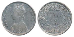 Victoria Empress, Silver ½ Rupee, 1886, Calcutta Mint, A / I / C incuse, (Prid 270). Very 