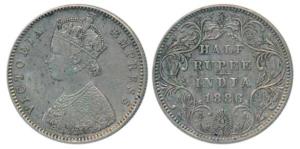 Victoria Empress, Silver ½ Rupee, 1886, Bombay Mint, A / II / B raised, (Prid 295). Very F