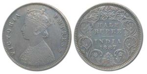 Victoria Empress, Silver ½ Rupee, 1887, Calcutta Mint, A / I / C incuse, (Prid 271). Very 