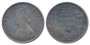 Victoria Empress, Silver ½ Rupee, 1887, Bombay Mint, A / II / B raised, (Prid 296). Very F