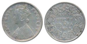 Victoria Empress, Silver ½ Rupee, 1888, Bombay Mint, A / II / No mint mark, (Prid 297). Ve
