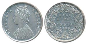 Victoria Empress, Silver ½ Rupee, 1889, Calcutta Mint, A / I / C incuse, (Prid 273). Very 