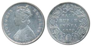 Victoria Empress, Silver ½ Rupee, 1889, Bombay Mint, A / II / B raised, (Prid 299). Very F