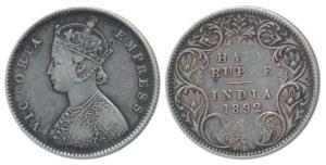 Victoria Empress, Silver ½ Rupee, 1892, Bombay Mint, A / I / B incuse, (Prid 302). Very Fi