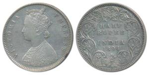 Victoria Empress, Silver ½ Rupee, 1894, Calcutta Mint, A / I / C incuse, (Prid 278). Very 