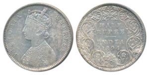 Victoria Empress, Silver ½ Rupee, 1894, Bombay Mint, A / I / B incuse, (Prid 304). Very Fi