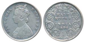 Victoria Empress, Silver ½ Rupee, 1896, Calcutta Mint, A / I / C incuse, (Prid 279). About