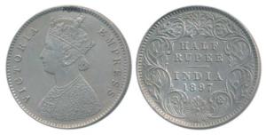 Victoria Empress, Silver ½ Rupee, 1897, Calcutta Mint, A / I / C incuse, (Prid 280). Very 