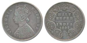 Victoria Empress, Silver ½ Rupee, 1897, Bombay Mint, A / I / B incuse, (Prid 305). Very Fi