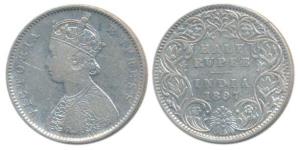 Victoria Empress, Silver ½ Rupee, 1897, Bombay Mint, A / I / B incuse, Normal ’B’, ’7’ str