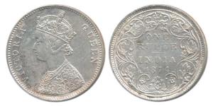Victoria Queen, Silver Rupee, 1874, Bombay Mint, Mule, A / II / No mint mark, no ’v’ / no 