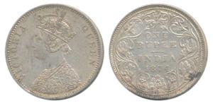 Victoria Queen, Silver Rupee, 1874, Bombay Mint, A2 / II / No mint mark, (Prid 142). Extre