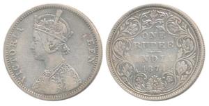 Victoria Queen, Silver Rupee, 1874, Bombay Mint, A2 / II dot, (Prid 143), Q and U of Queen