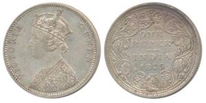 Victoria Queen, Silver Rupee, 1875, Bombay Mint, A2 / II / dot, (Prid 146). Very Fine+.