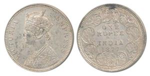 Victoria Empress, Silver Rupee, 1877, Calcutta Mint, A1 / I / No mint mark, (Prid 115). Ex